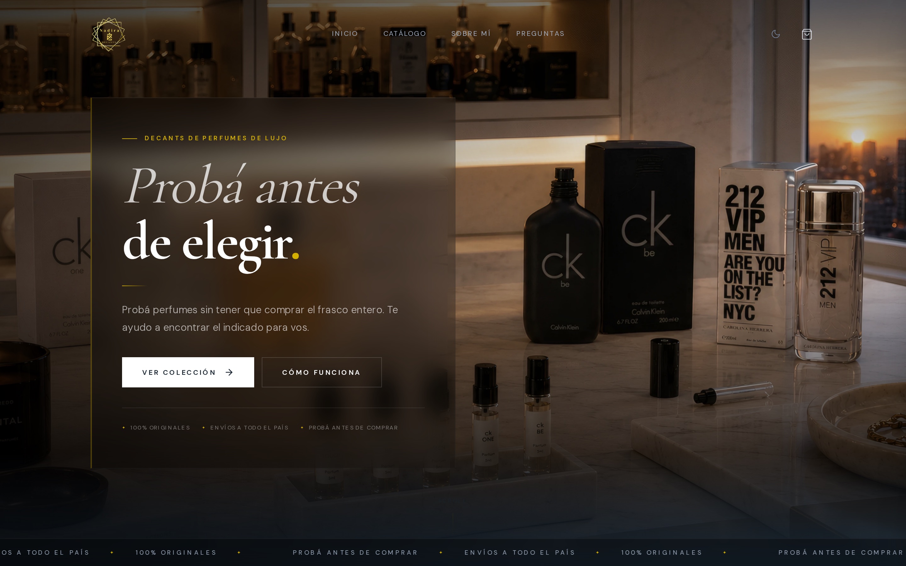 Catálogo web de Nadira Decants creado por SitioHoy
